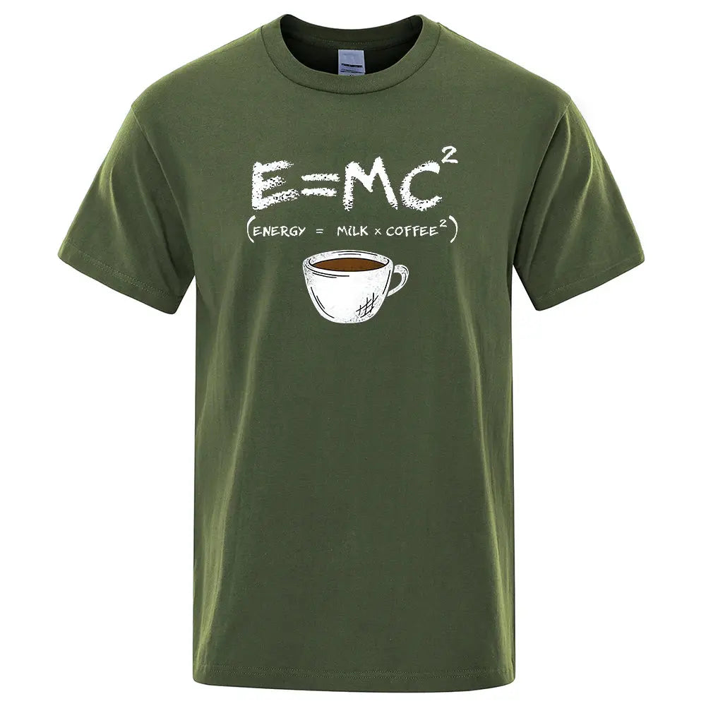 Energy=Milk + Coffee Printing Men Breathable Casual T-shirt - Rehmiar