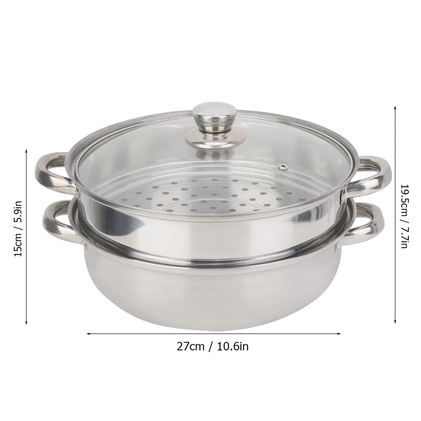 Stainless Steel Cookware 27cm/11in 2-Layer Steamer Pot Cooker Double Boiler Soup Steaming Pot Rehmiar