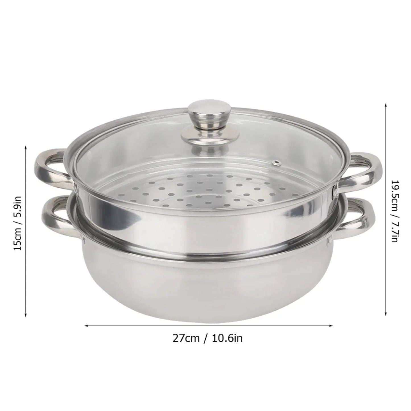 Stainless Steel 2-Layer Steamer Pot – 27cm/11in Double Boiler for Soup & Steaming, Kitchen Cookware - Rehmiar
