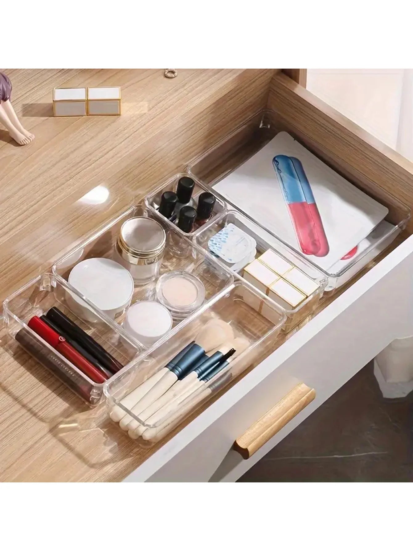 44pcs Drawer Storage Box Kit, Multifunctional Clear Plastic Drawer Organizer Set, Drawer Divider Organizers And Storage Box