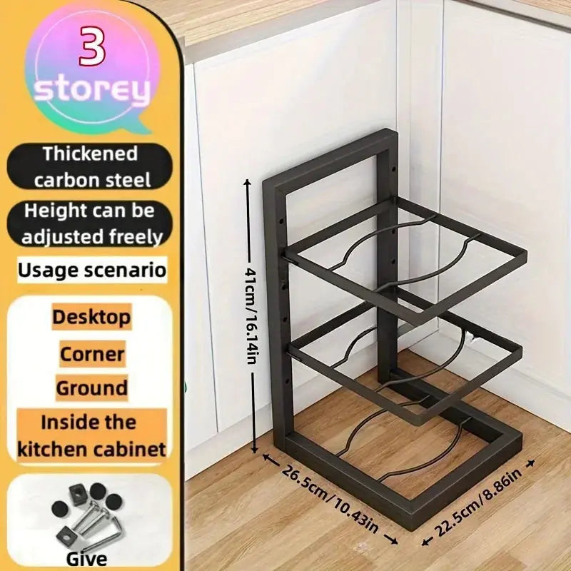 Adjustable Stainless Steel Pot Rack Organizer – Multi-Layer Storage Rack for Pots & Pans, Kitchen Household - Rehmiar