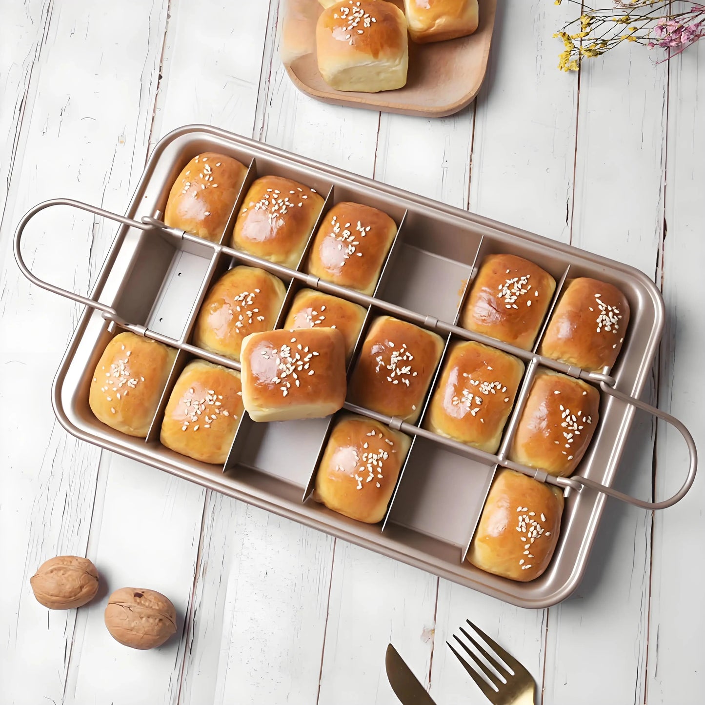 Carbon Steel Buns, Brownie Pan - 18-Slice Baker-Approved Detachable Dividers - Rehmiar