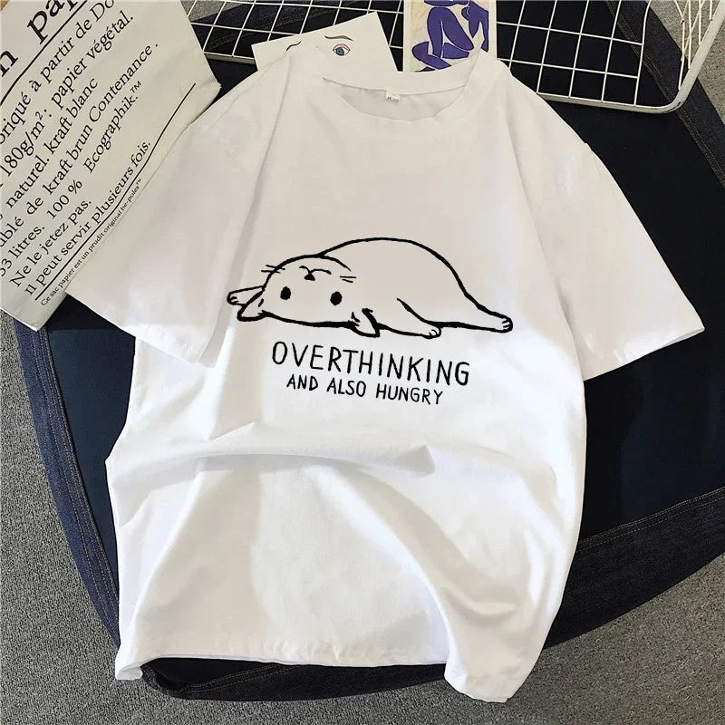 Graphic Simple Brush Drawing Cat T-Shirt - Rehmiar