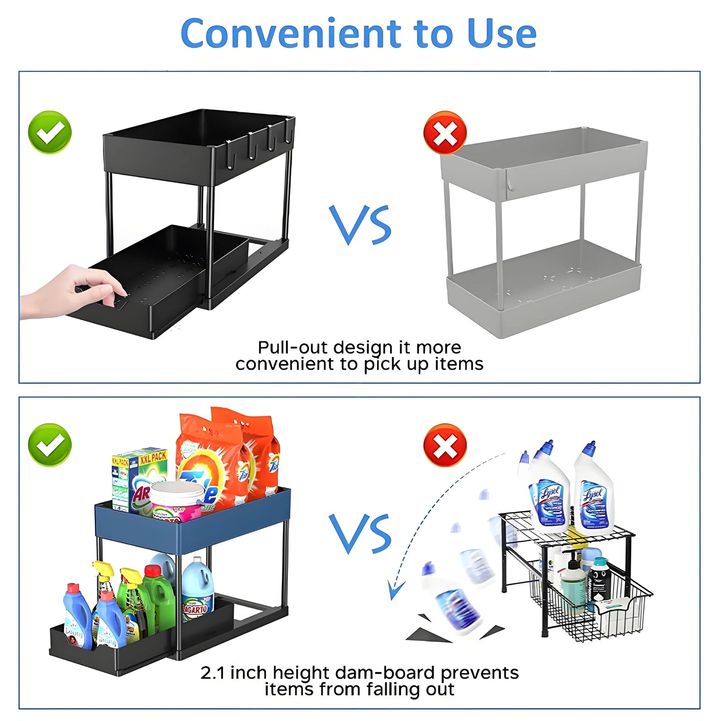 2-Pack Modular Under Sink Shelves - Adjustable Steel Organizer ✔Epoxy-Coated & Rustproof (Cabinet Closet Storage)