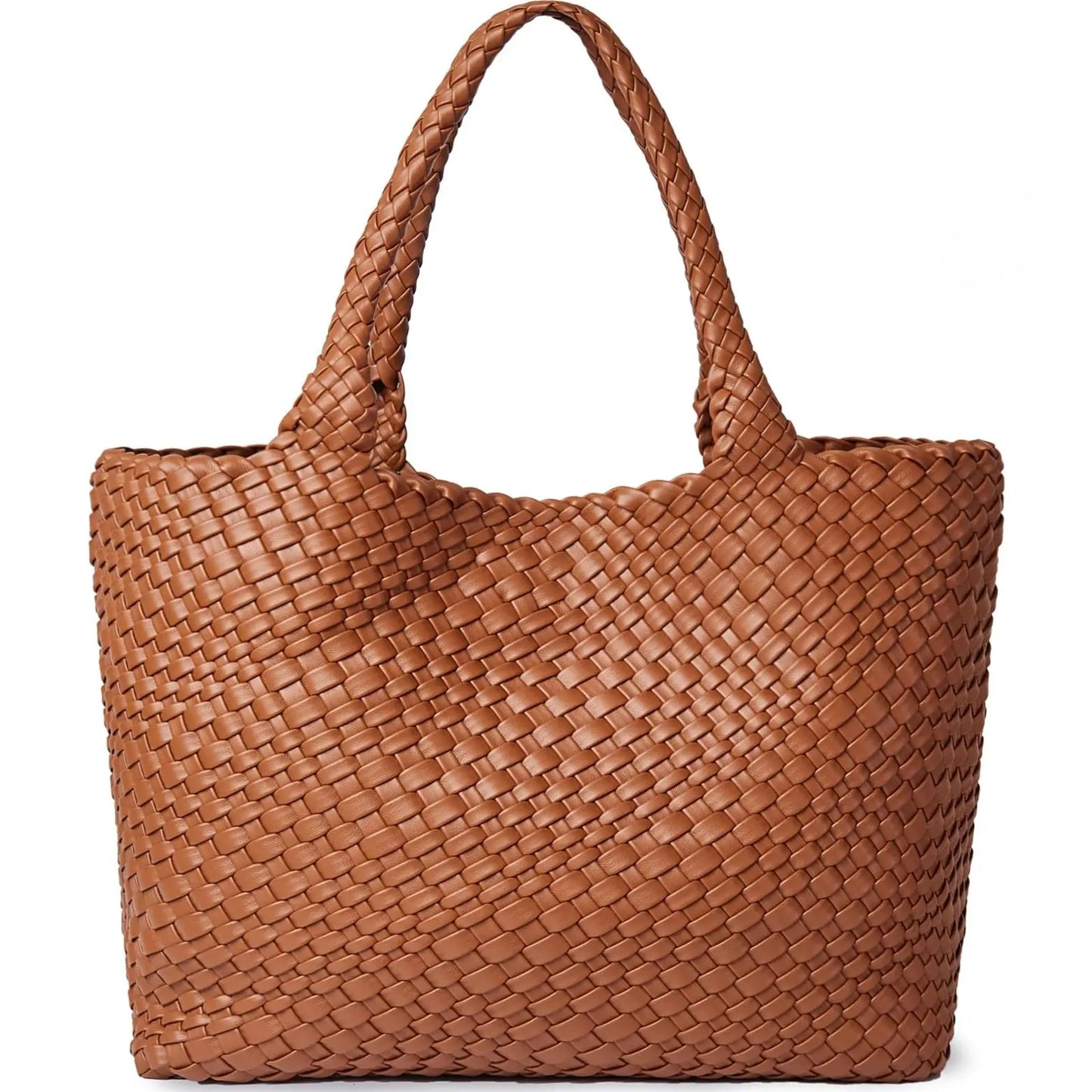 Woven Tote Bag for Women – Vegan Leather Shoulder Handbag, Large Summer Beach & Travel Tote - Rehmiar
