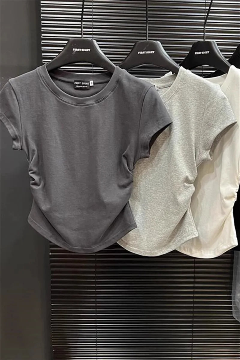 K-pop Style Solid Colour Summer Crop Top - Rehmiar