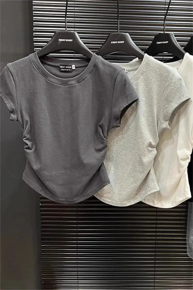 K-pop Style Solid Colour Summer Crop Top - Rehmiar