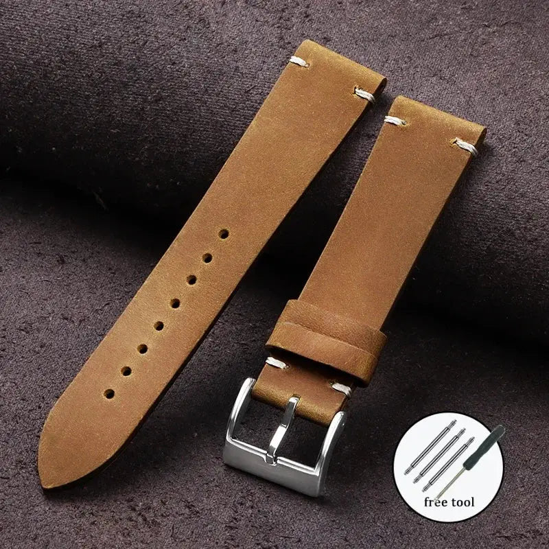 Cowhide Strap for Seiko, Omega 18mm 20mm 21mm 22mm Vintage Oil Wax Leather Handmade Stitching Wristbands - Rehmiar