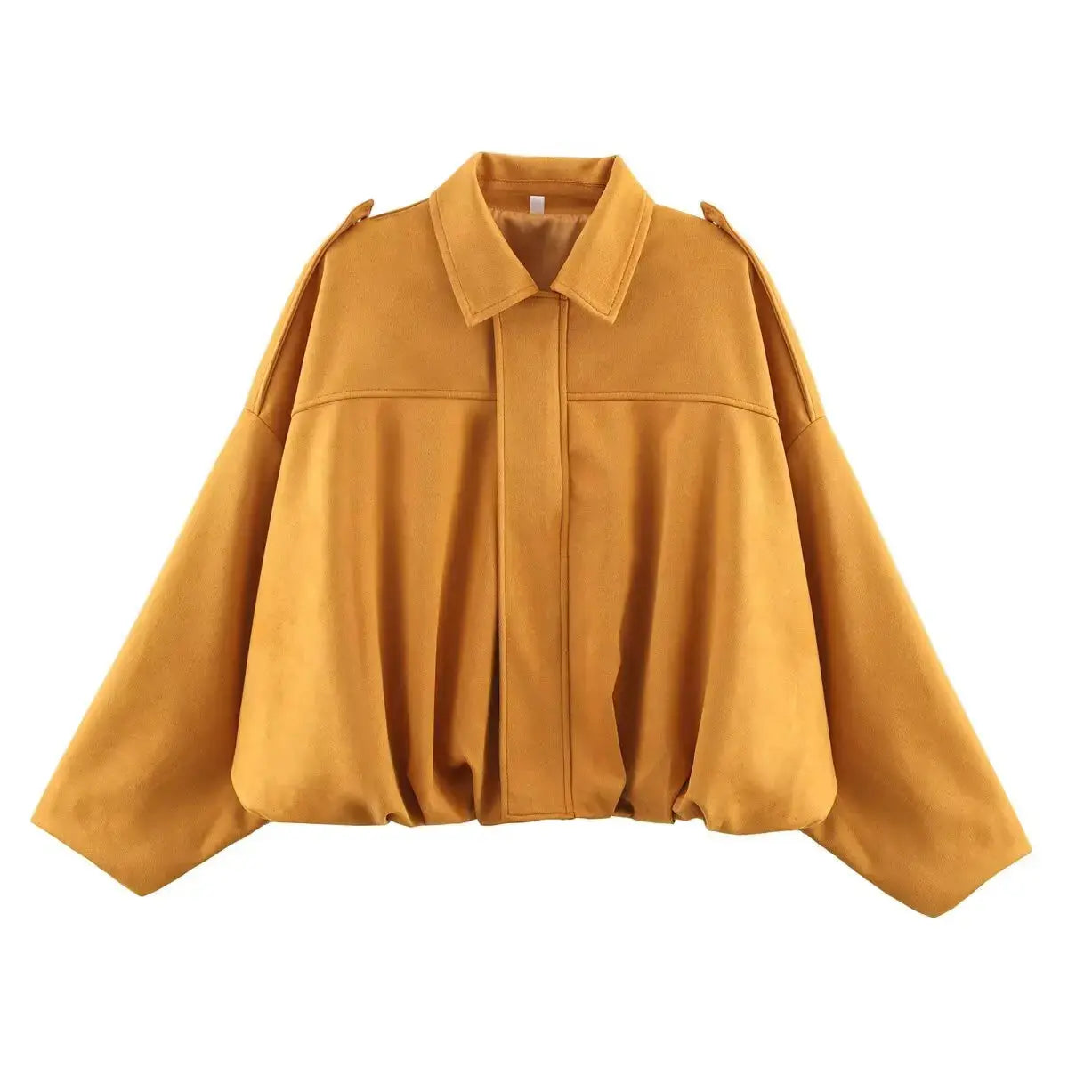 Women's Suede Bomber Jacket – Long Sleeve Zipper Oversize Solid Coat, Chic Streetwear - Rehmiar