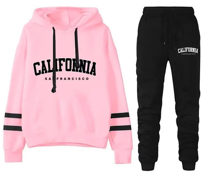 California Women's Tracksuit Casual Stripe Versatile Hooded Sweatshirt, Pants or Suit - Rehmiar
