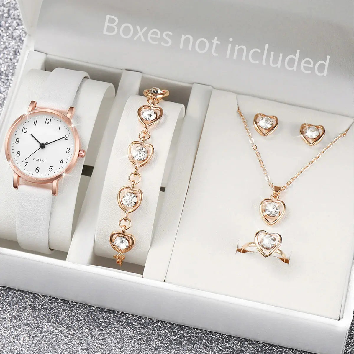 5–6PCS Women’s Fashion Quartz Watch Set – Leather Band Analog Watches with Diamond-Style Accents (No Box)