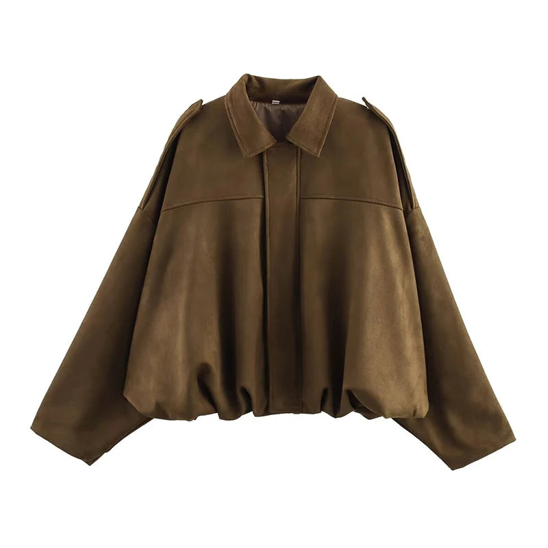 Women's Bomber Jacket Coats Turn-down Collar Long Sleeve Loose Coats Vintage Female Outerwear