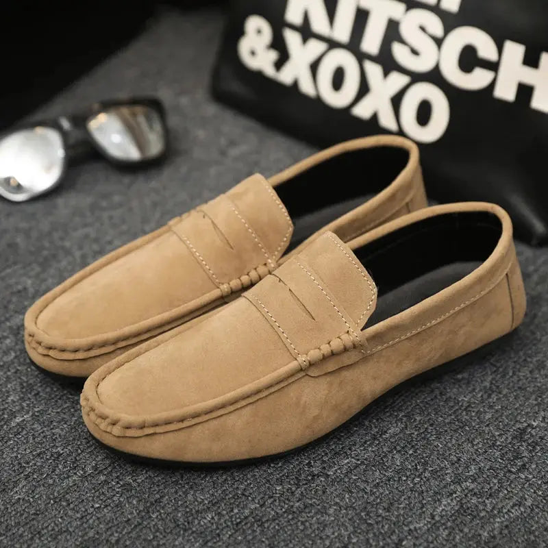 Men’s Leather Driving Loafers – Comfortable Casual Work Shoes (Black, Grey, Khaki) - Rehmiar