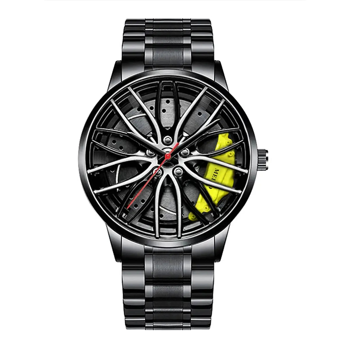 Men’s Sports Quartz Watch with Stainless Steel Band & 3D Car Wheel Design - Rehmiar