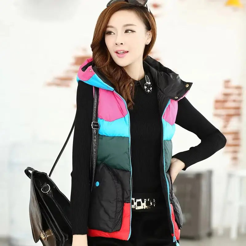 Women's Winter Short Sleeveless Vest Warm Stand Collar Zipper Jacket Casual Quilted Cropped Coats