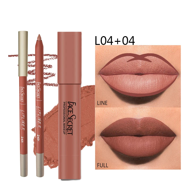 Matte Lipliner & Lipstick Set, Waterproof, Long Lasting Lip Makeup, Soft Matte Colours Women's Makeup
