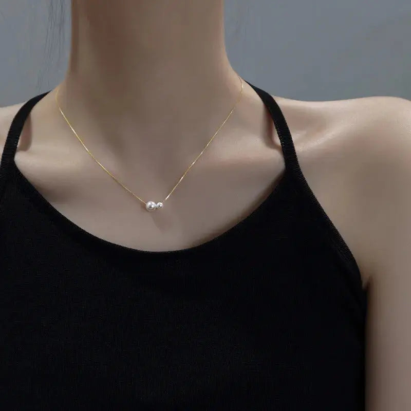 925 Sterling Silver Exquisite Luxury Two Pearl Necklace Pendant - Rehmiar