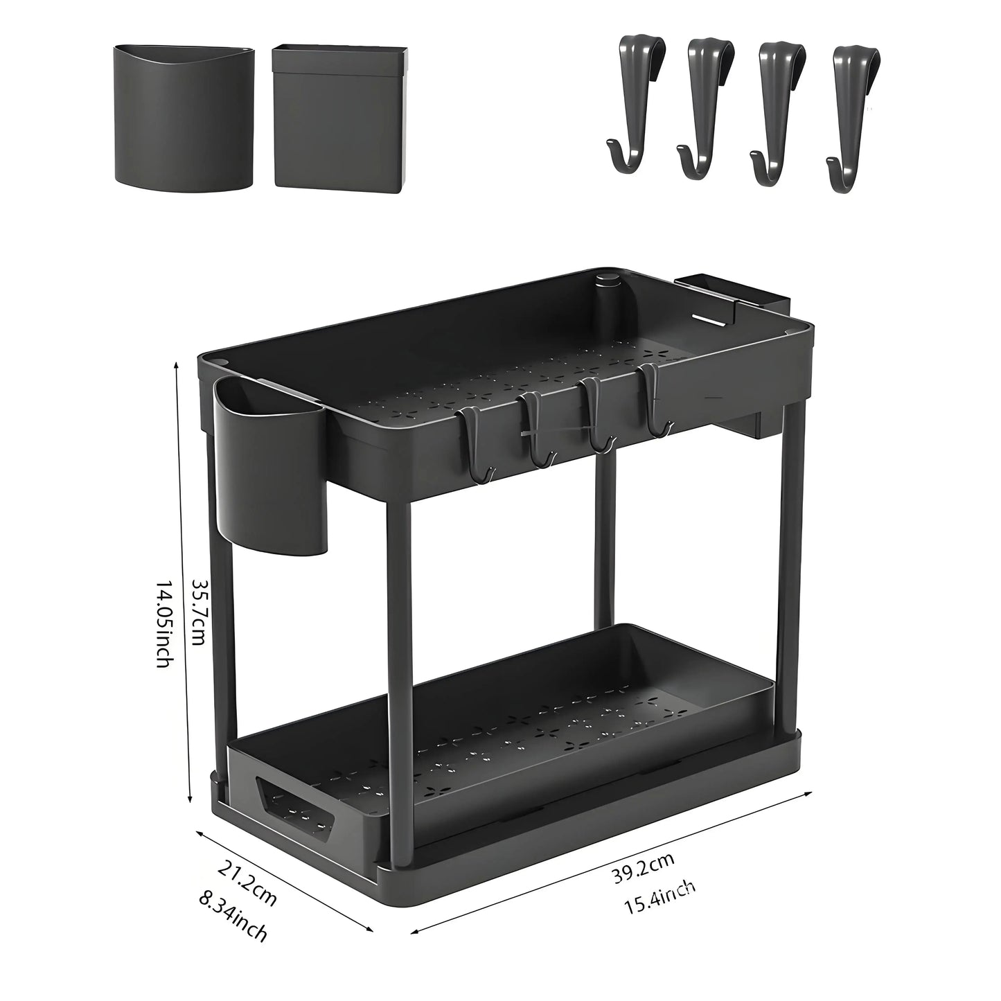 2-Pack Modular Under Sink Shelves - Adjustable Steel Organizer ✔Epoxy-Coated & Rustproof (Cabinet Closet Storage) - Rehmiar