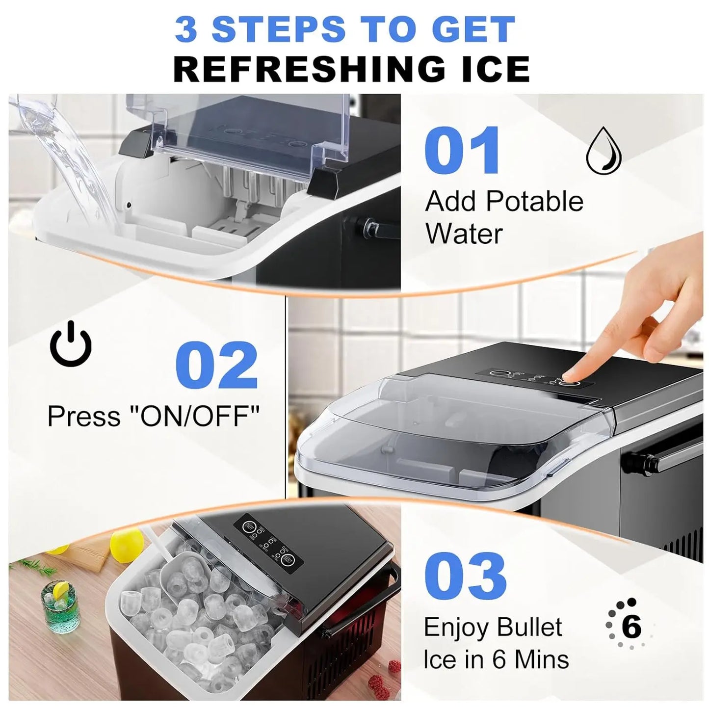 Portable Countertop Ice Maker – 26Lbs/24Hr, 9 Bullet Ice Cubes in 6 Mins, Auto-Cleaning for Home, Kitchen, RV & Camping