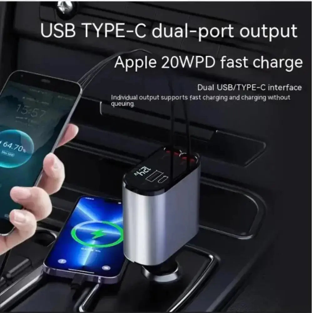 FAST 100W Car Phone Charger Lighter USB And TYPE-C Adapter - Rehmiar