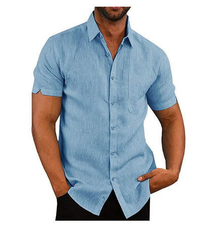 Men Short Sleeve Summer Solid Shirts Casual Loose Tops Tee - Rehmiar