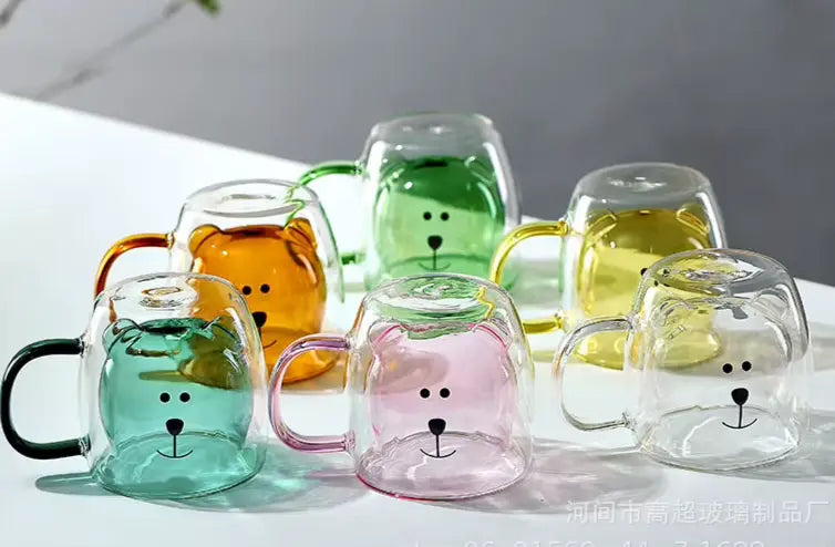 Cute Bear 250ml Double-Wall Glass Cup – Insulated Mug for Hot & Cold Drinks, Ideal Gift for Valentine's Day or Anniversary - Rehmiar