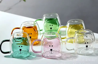 Cute Bear 250ml Double-Wall Glass Cup – Insulated Mug for Hot & Cold Drinks, Ideal Gift for Valentine's Day or Anniversary - Rehmiar