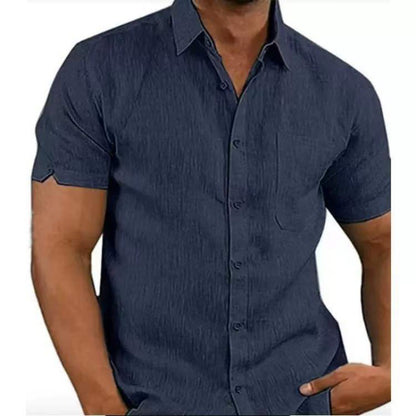 Men Short Sleeve Summer Solid Shirts Casual Loose Tops Tee - Rehmiar