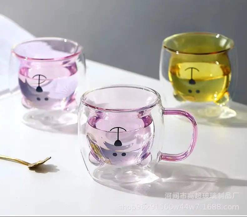 Cute Bear 250ml Double-Wall Glass Cup – Insulated Mug for Hot & Cold Drinks, Ideal Gift for Valentine's Day or Anniversary - Rehmiar