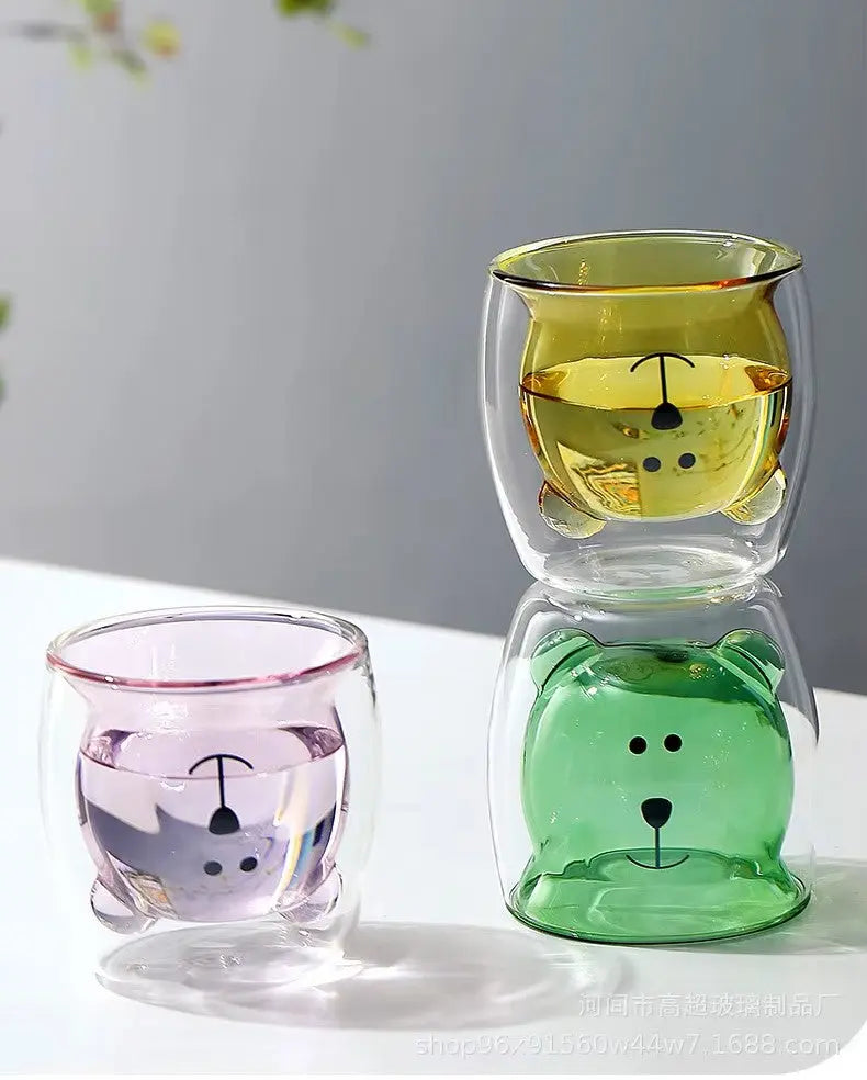 Cute Bear 250ml Double-Wall Glass Cup – Insulated Mug for Hot & Cold Drinks, Ideal Gift for Valentine's Day or Anniversary - Rehmiar