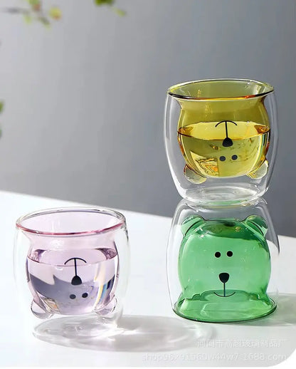 Cute Bear 250ml Double-Wall Glass Cup – Insulated Mug for Hot & Cold Drinks, Ideal Gift for Valentine's Day or Anniversary - Rehmiar