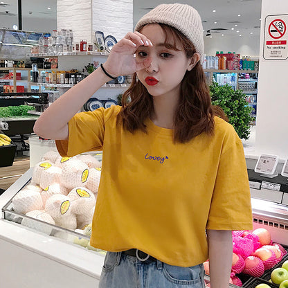 Letter Printed Cotton Half Sleeve Bottoming T-shirt - Rehmiar