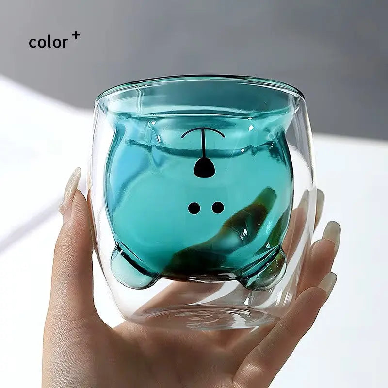 Cute Bear 250ml Double-Wall Glass Cup – Insulated Mug for Hot & Cold Drinks, Ideal Gift for Valentine's Day or Anniversary - Rehmiar