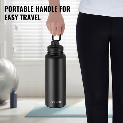 40 Oz Insulated Water Bottle Stainless Steel With Wide Mouth Lid Black - Rehmiar