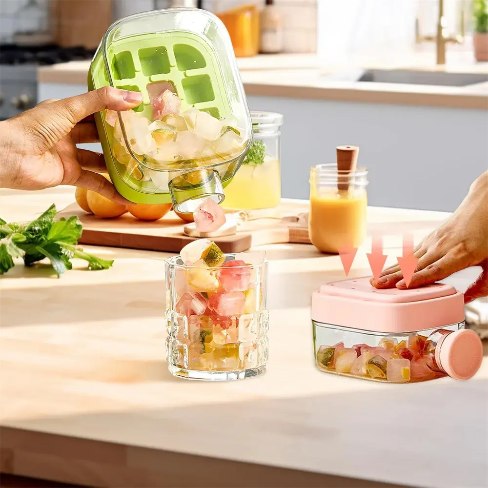 2-in-1 Ice Cube Making Water Bottle with Straw – Touch-Free Push-Type Easy Release Ice Mold - Rehmiar