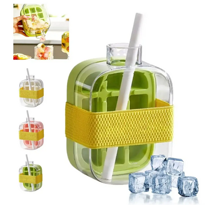 2-in-1 Ice Cube Making Water Bottle with Straw – Touch-Free Push-Type Easy Release Ice Mold - Rehmiar