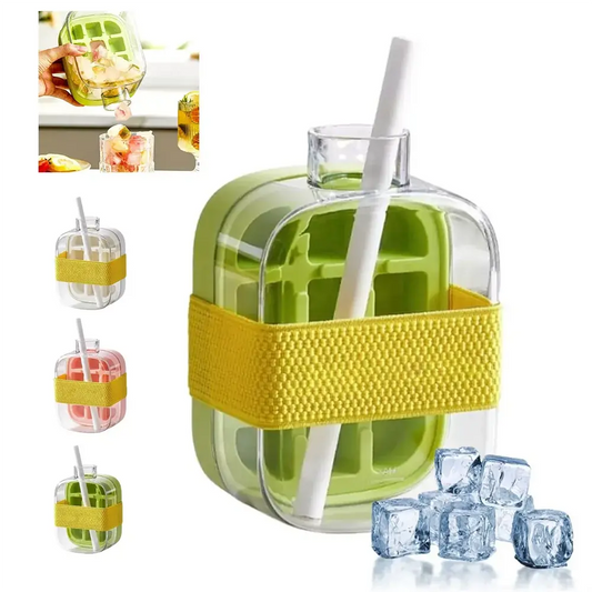 2-in-1 Ice Cube Making Water Bottle with Straw – Touch-Free Push-Type Easy Release Ice Mold - Rehmiar