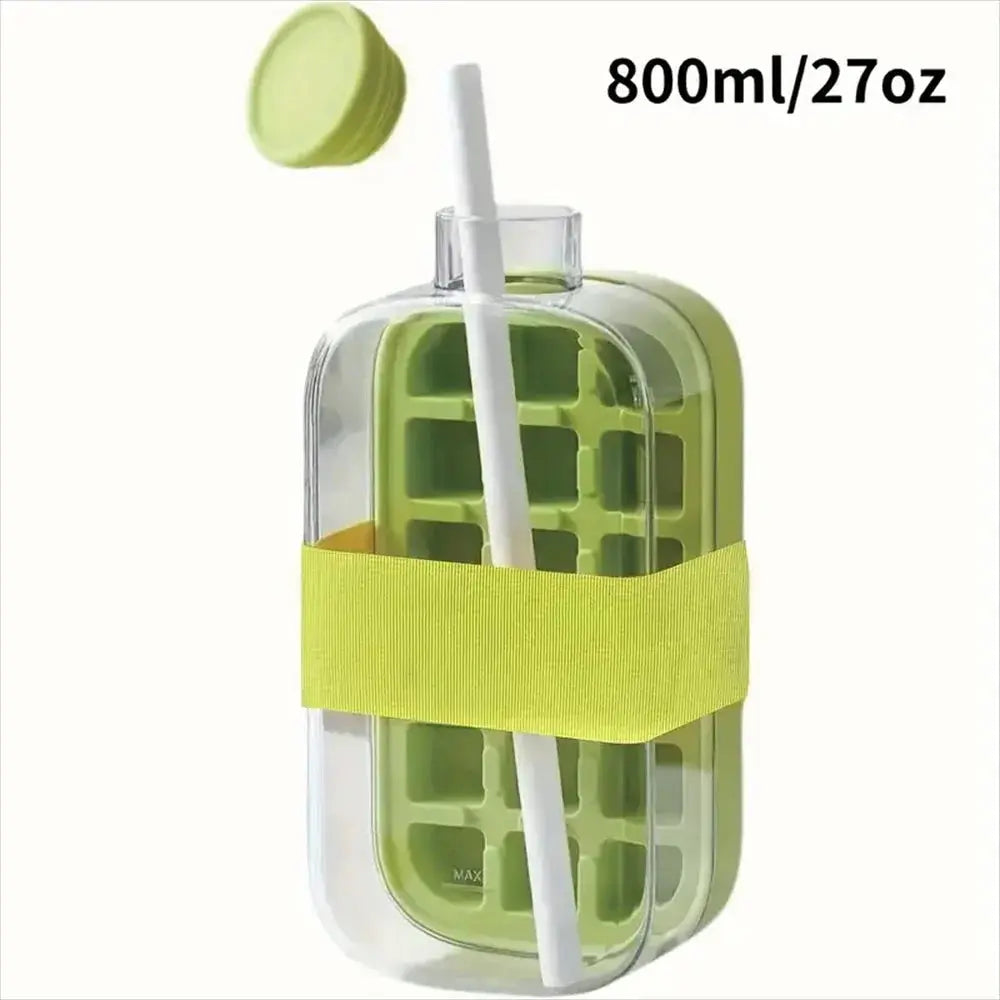 2-in-1 Ice Cube Making Water Bottle with Straw – Touch-Free Push-Type Easy Release Ice Mold - Rehmiar
