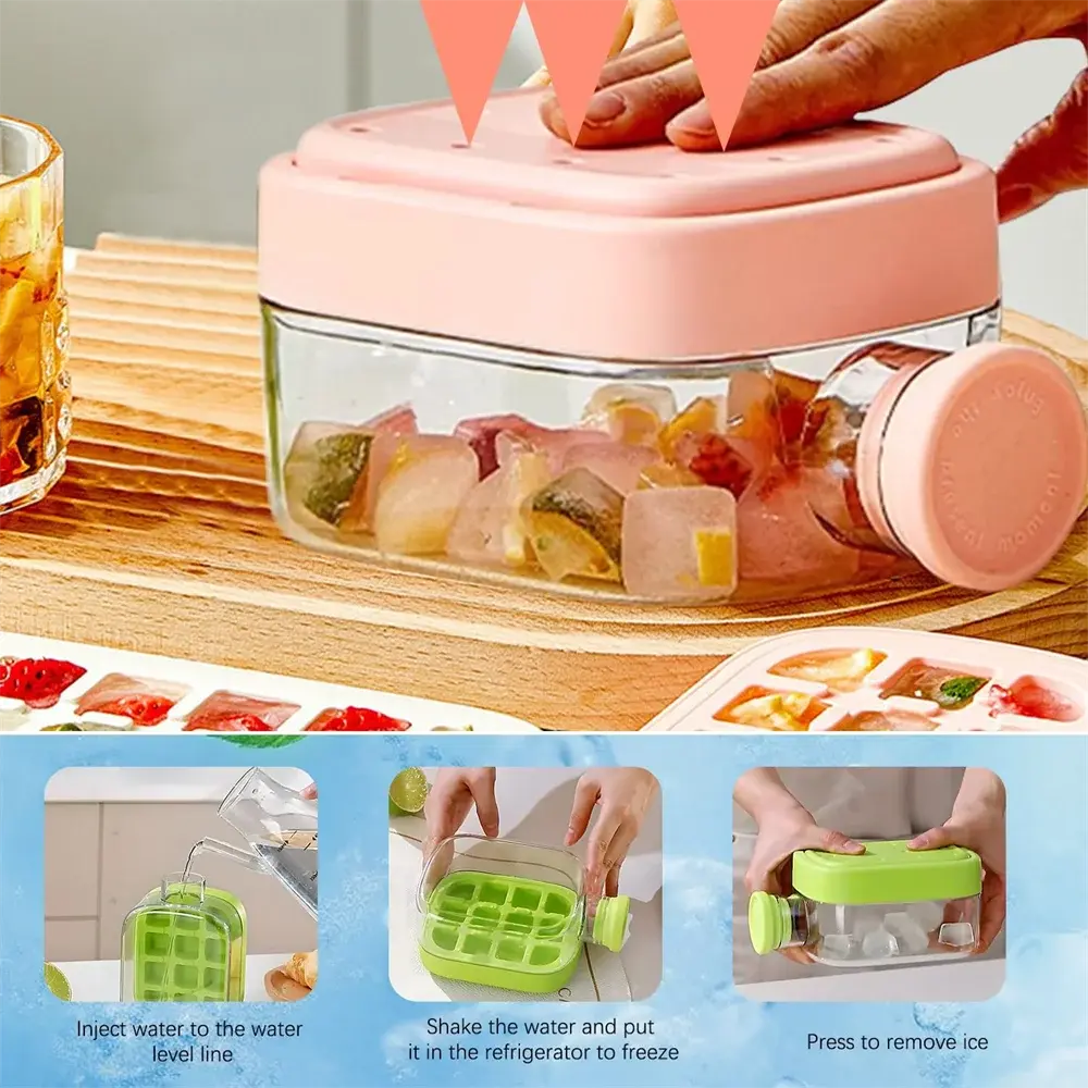 2-in-1 Ice Cube Making Water Bottle with Straw – Touch-Free Push-Type Easy Release Ice Mold - Rehmiar