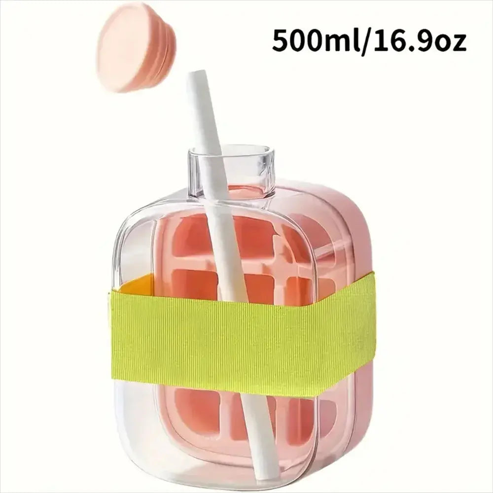 2-in-1 Ice Cube Making Water Bottle with Straw – Touch-Free Push-Type Easy Release Ice Mold - Rehmiar