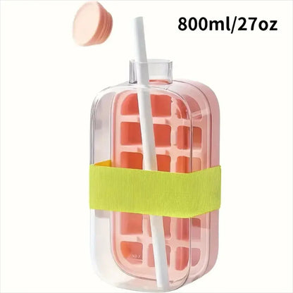 2-in-1 Ice Cube Making Water Bottle with Straw – Touch-Free Push-Type Easy Release Ice Mold - Rehmiar