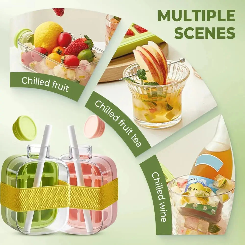 2-in-1 Ice Cube Making Water Bottle with Straw – Touch-Free Push-Type Easy Release Ice Mold - Rehmiar
