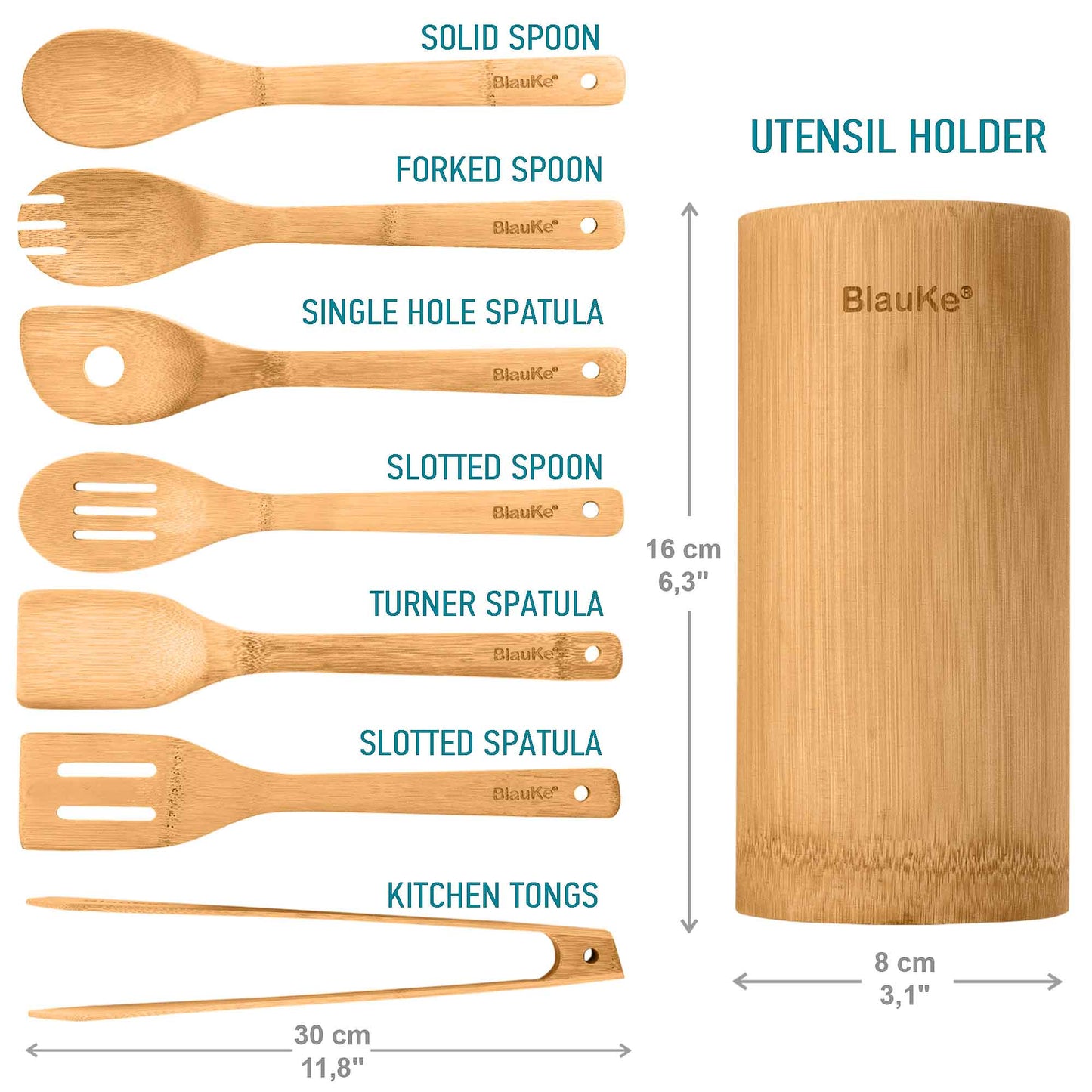 Bamboo Kitchen Utensils Set 8-Pack - Wooden Cooking Utensils for - Rehmiar