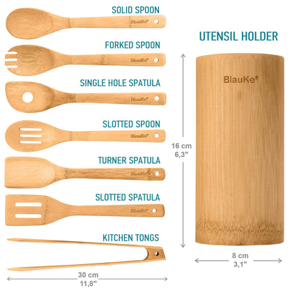 Bamboo Kitchen Utensils Set 8-Pack - Wooden Cooking Utensils for - Rehmiar
