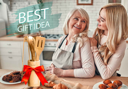 Bamboo Kitchen Utensils Set 8-Pack - Wooden Cooking Utensils for - Rehmiar