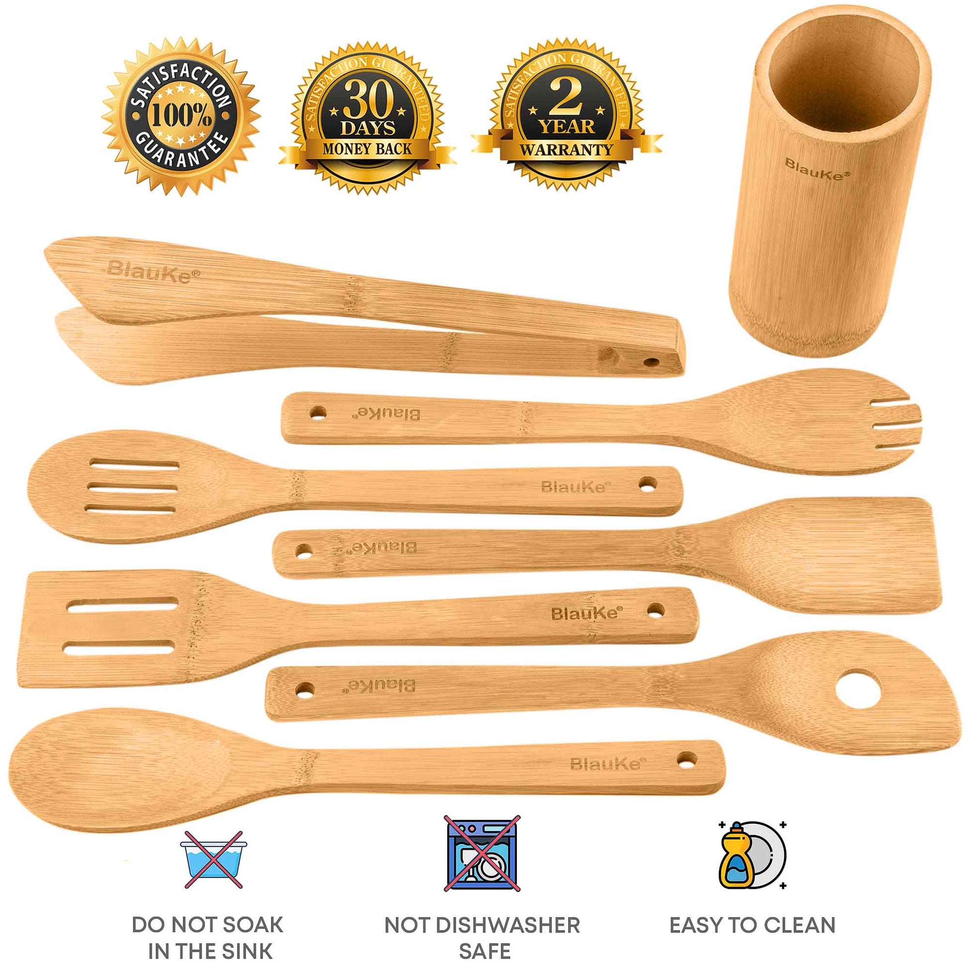 Bamboo Kitchen Utensils Set 8-Pack - Wooden Cooking Utensils for - Rehmiar