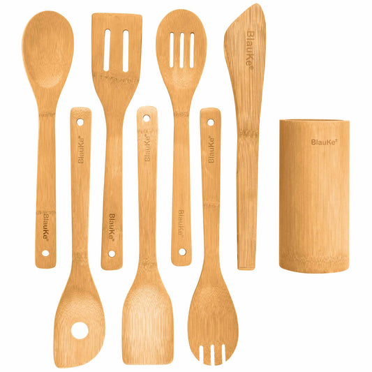 Bamboo Kitchen Utensils Set 8-Pack - Wooden Cooking Utensils for - Rehmiar