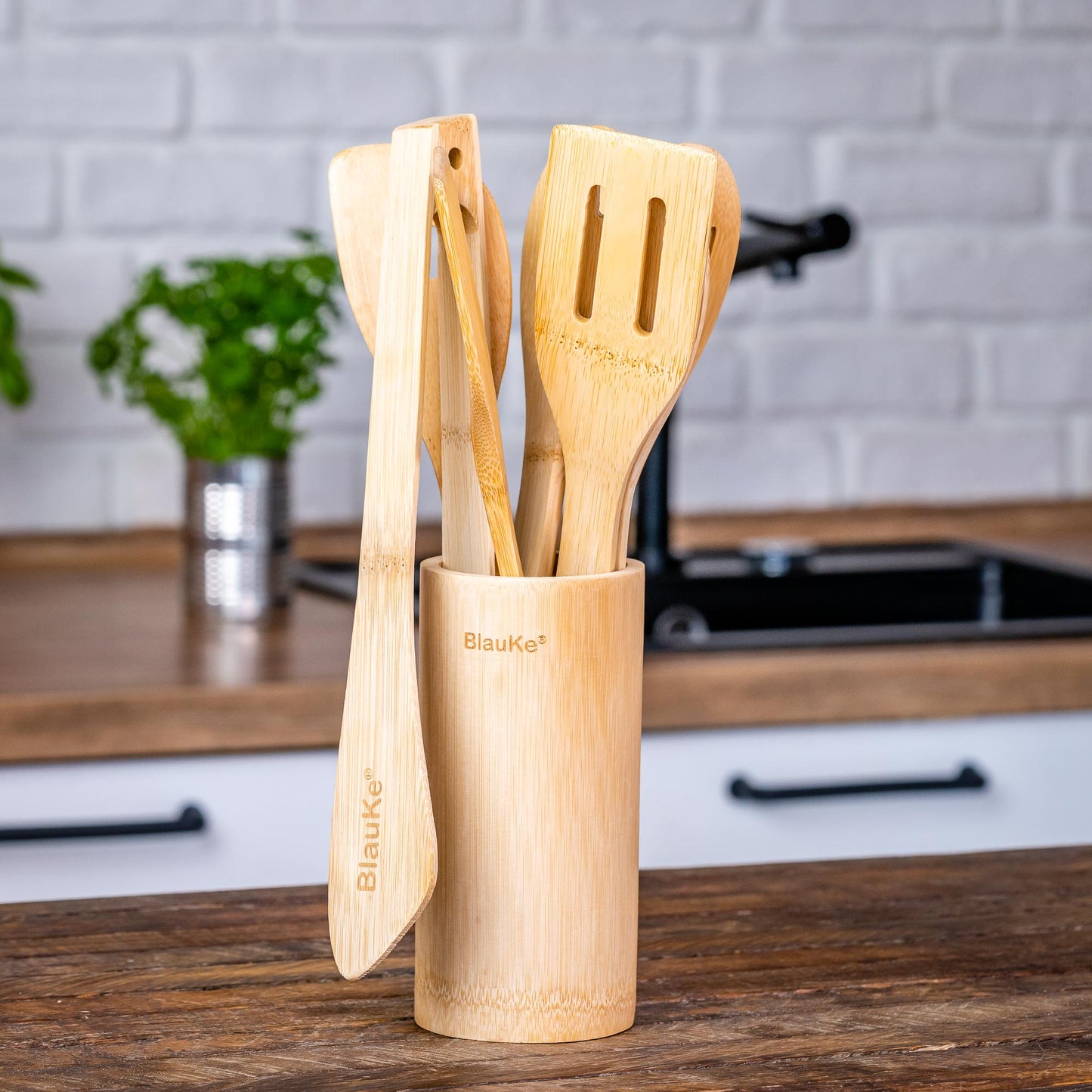 Bamboo Kitchen Utensils Set 8-Pack - Wooden Cooking Utensils for - Rehmiar