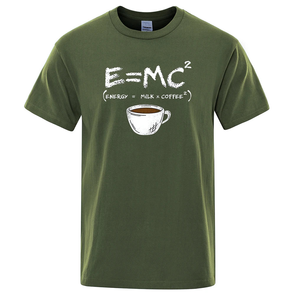 Energy=Milk + Coffee Printing Men Breathable Casual T-shirt - Rehmiar