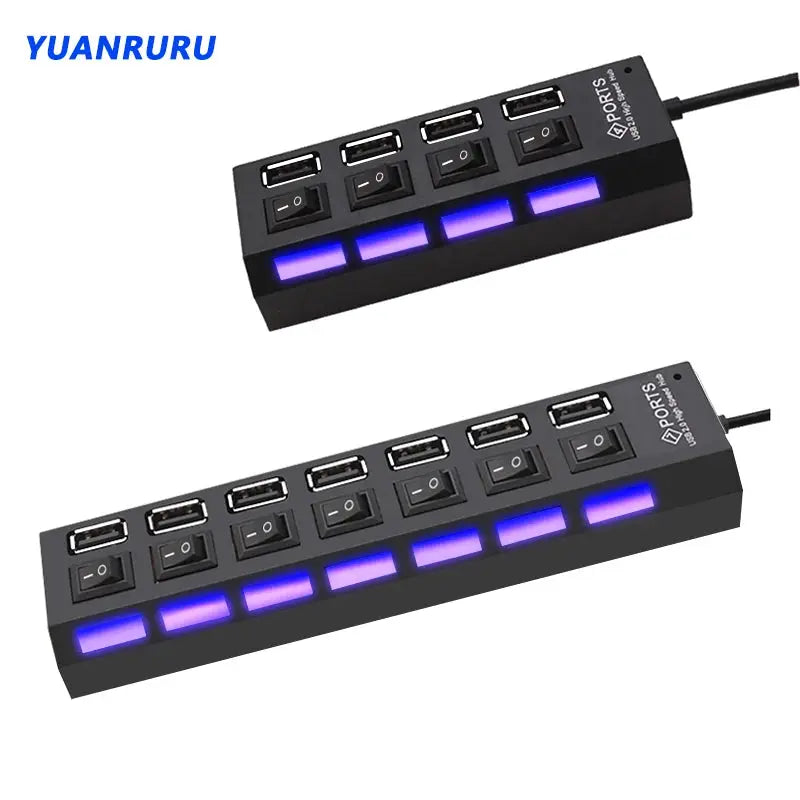 USB 2.0 Hub with Power Adapter – 4/7 Port USB Splitter with On/Off Switch for PC Laptop - Rehmiar